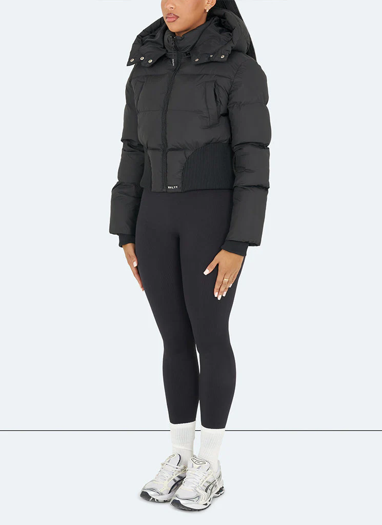 Cinched Waist Puffer Jacket - Black - Image 5