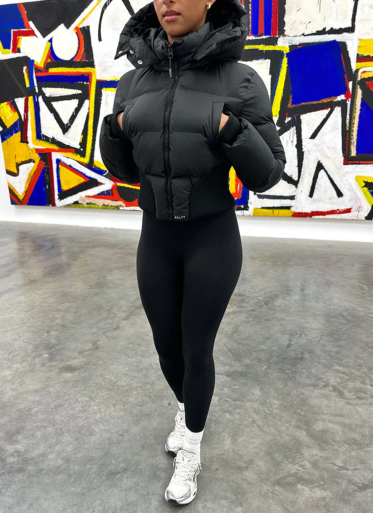 Cinched Waist Puffer Jacket - Black - Image 9