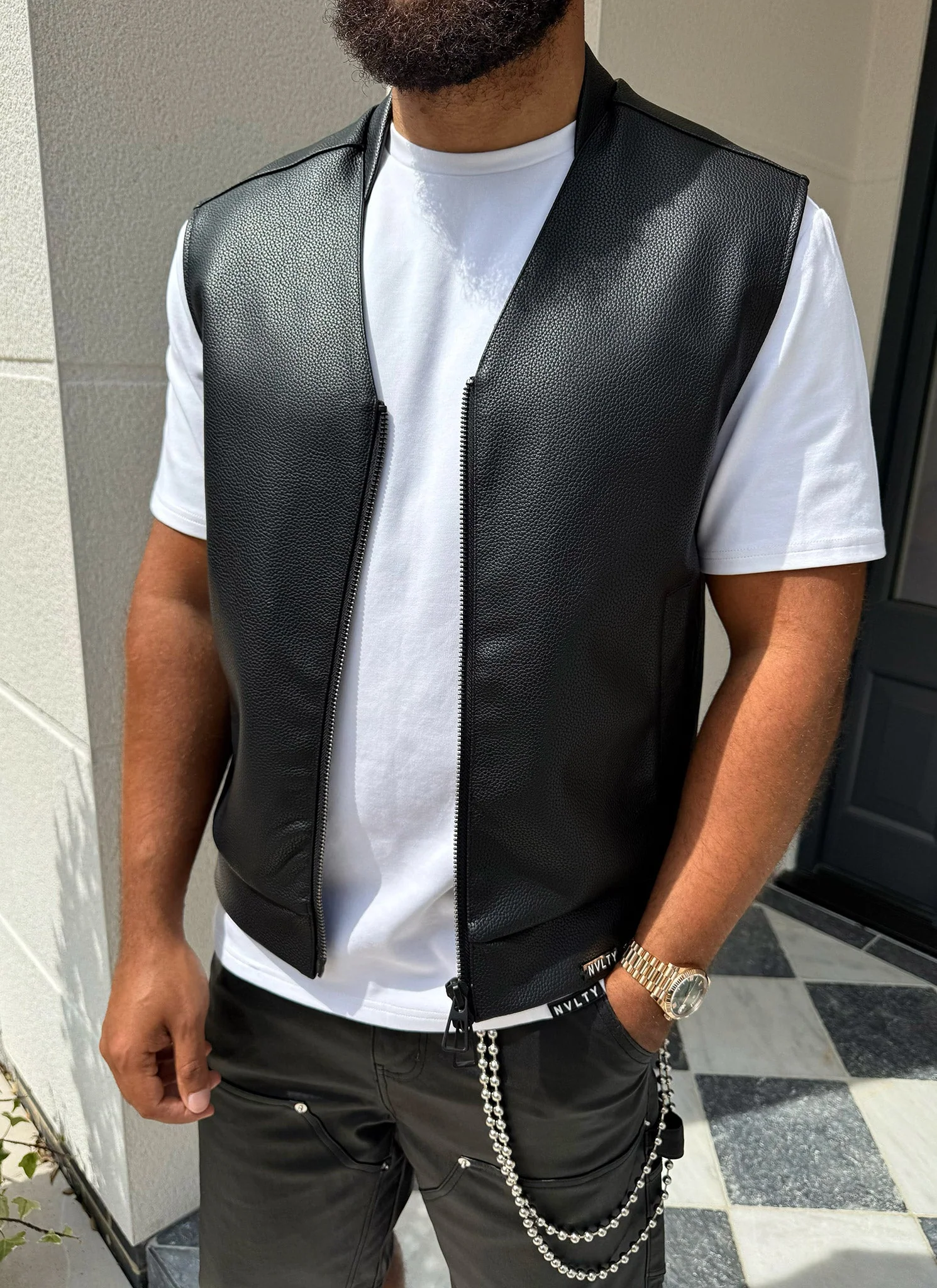 Leather Vest - Black - Image 3