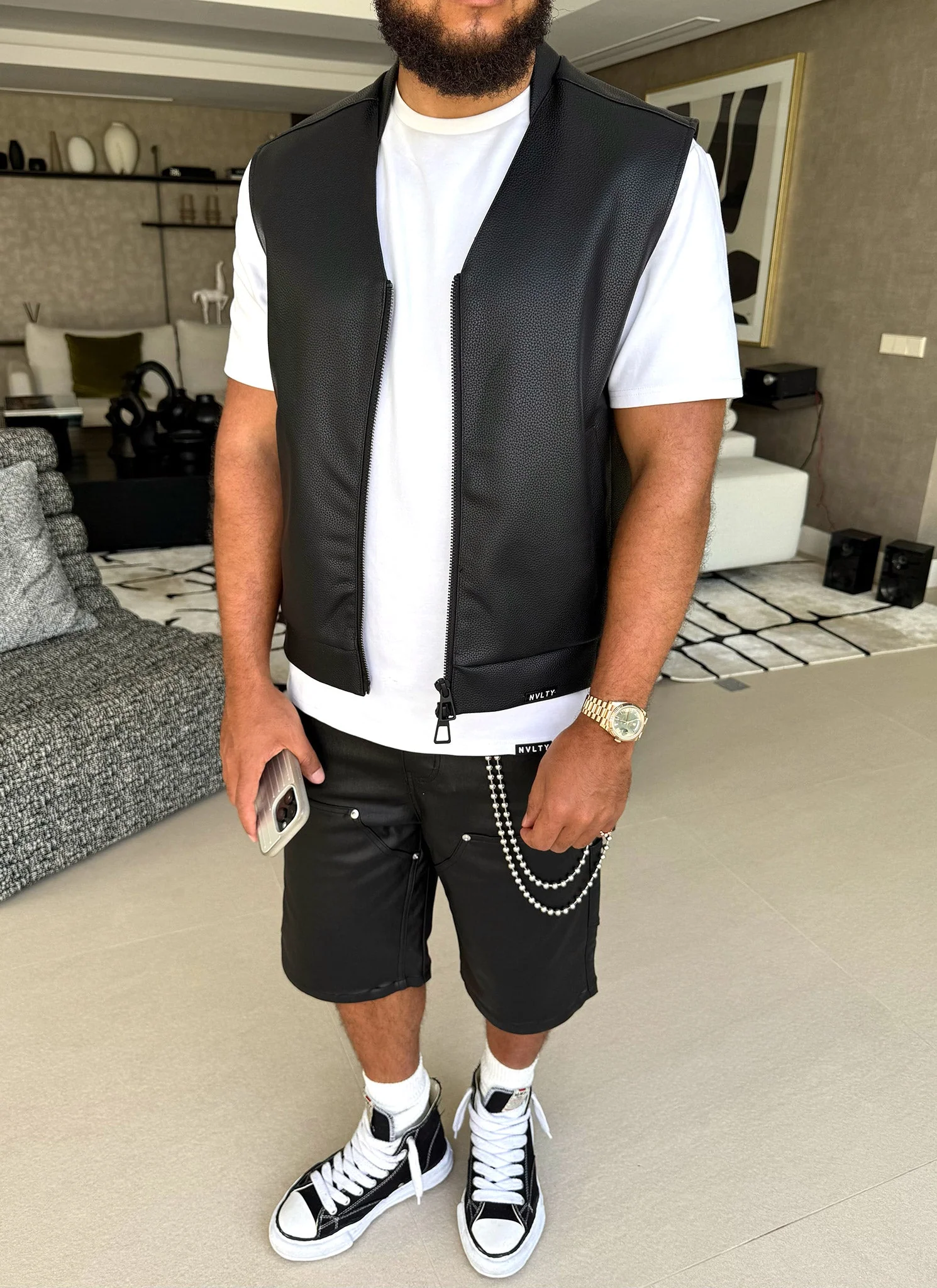 Leather Vest - Black - Image 8