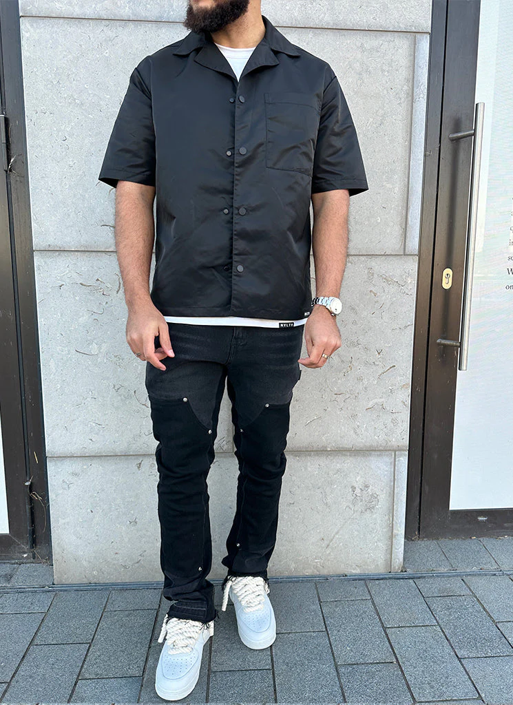 Nylon Open Collar Shirt - Black - Image 3
