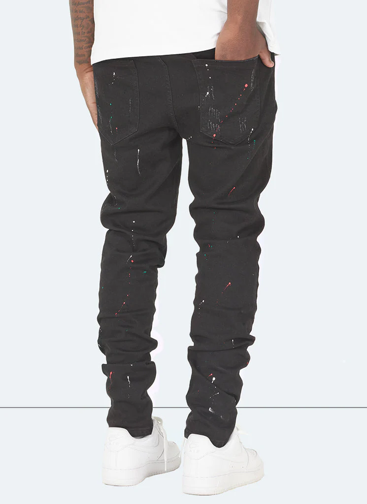 Patchwork Paint Jeans - Black - Image 4