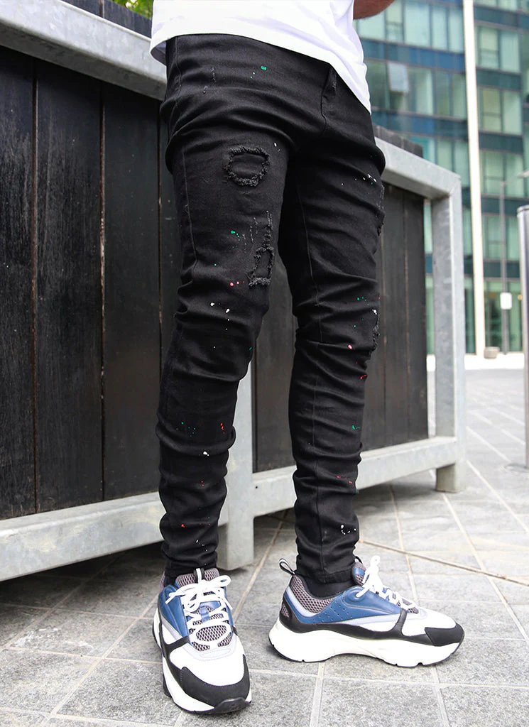 Patchwork Paint Jeans - Black - Image 6