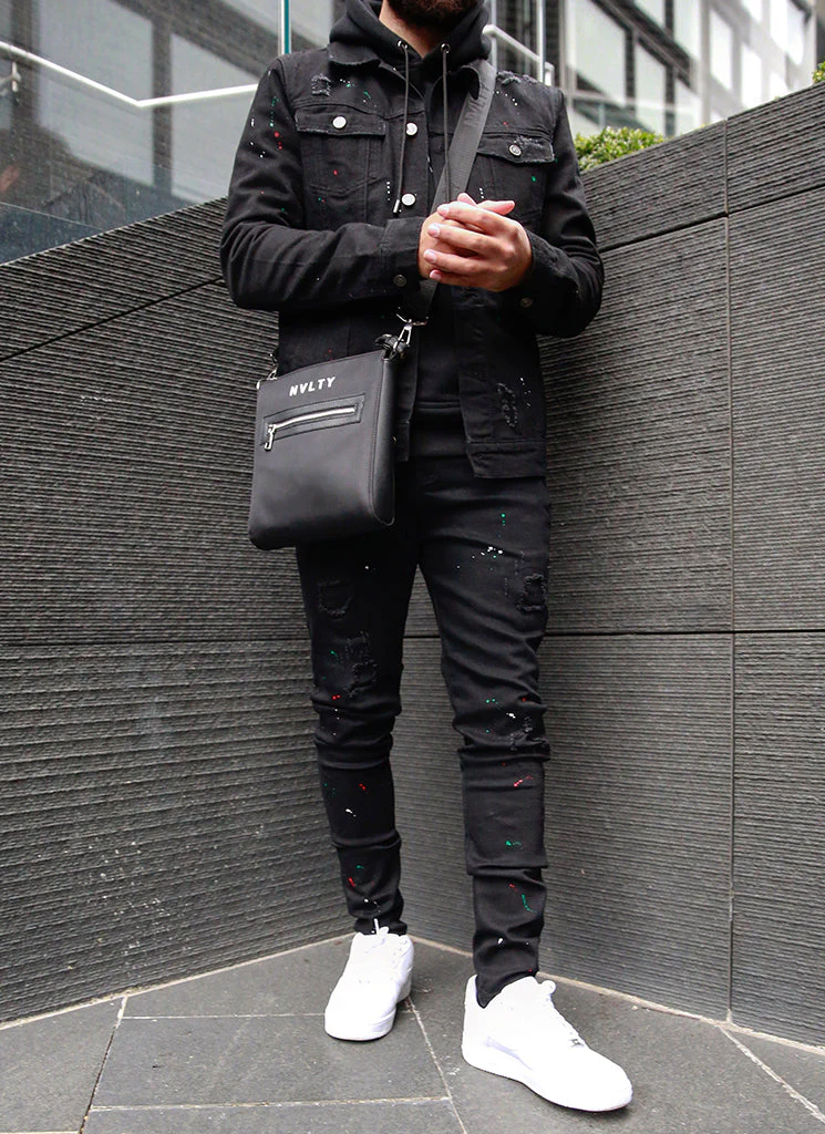 Patchwork Paint Jeans - Black - Image 7