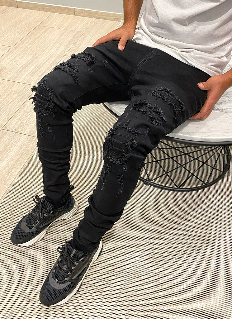 Ripped & Repaired Jeans - Black - Image 3