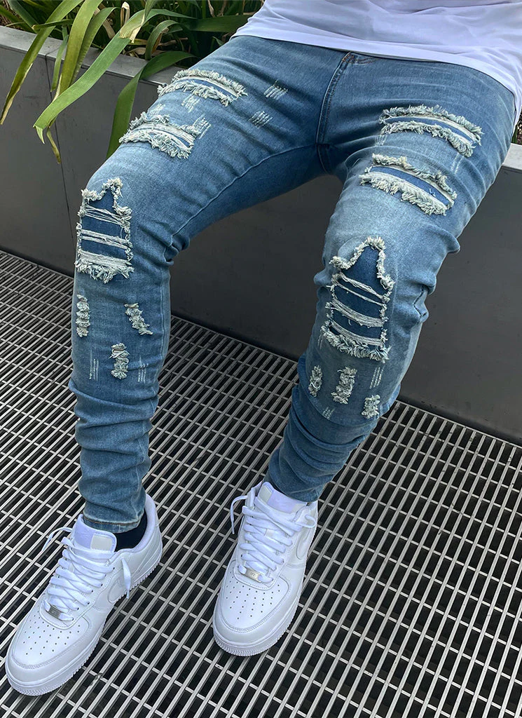 Ripped & Repaired Jeans - Light Blue - Image 3
