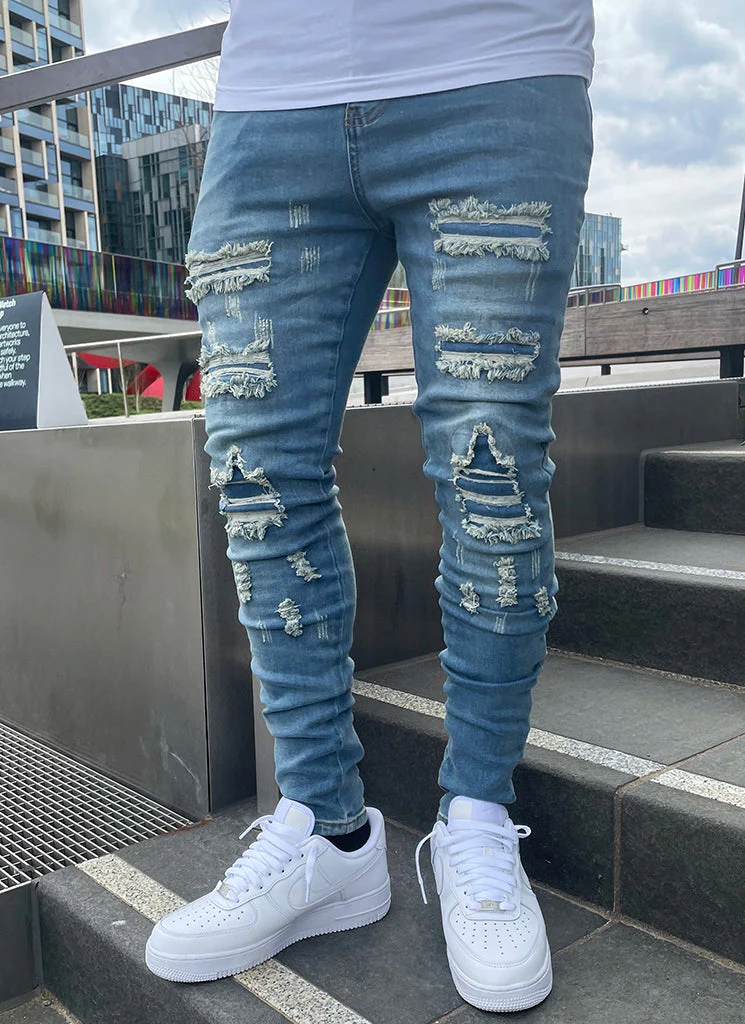 Ripped & Repaired Jeans - Light Blue - Image 5
