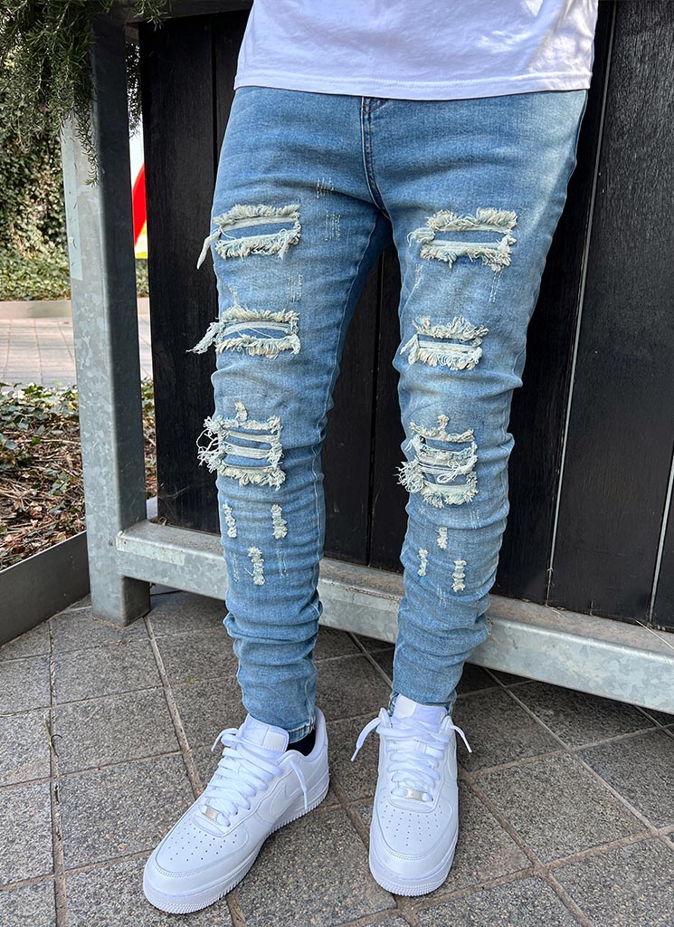 Ripped & Repaired Jeans - Light Blue - Image 7