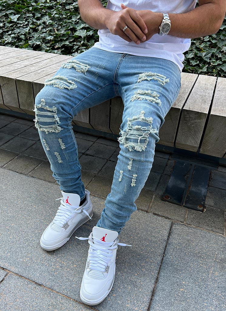 Ripped & Repaired Jeans - Light Blue - Image 8