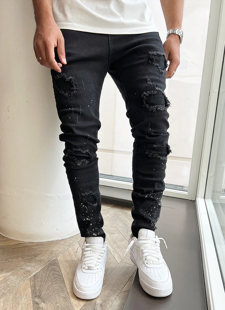 Triple Patchwork Jeans - Black - Image 3