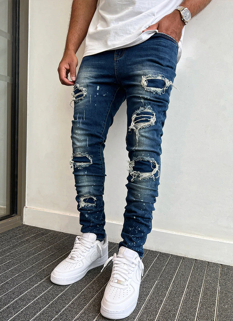 Triple Patchwork Jeans - Dark Blue - Image 3