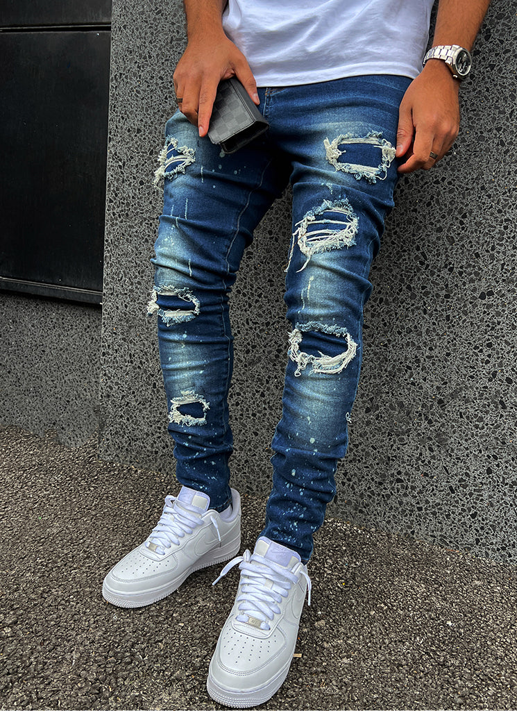 Triple Patchwork Jeans - Dark Blue - Image 5