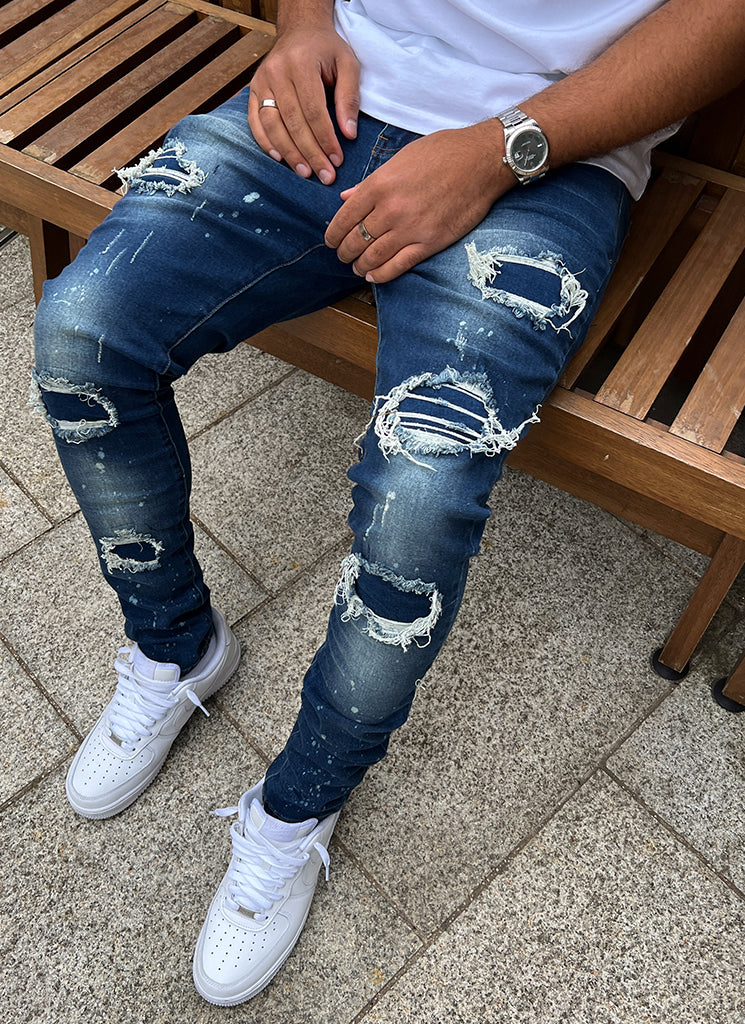 Triple Patchwork Jeans - Dark Blue - Image 6