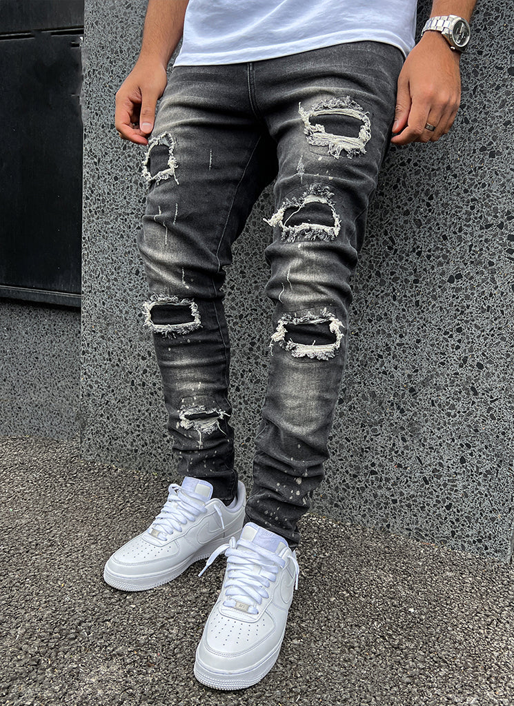 Triple Patchwork Jeans - Grey - Image 5