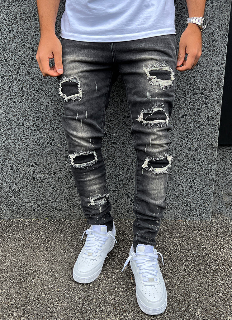 Triple Patchwork Jeans - Grey - Image 8