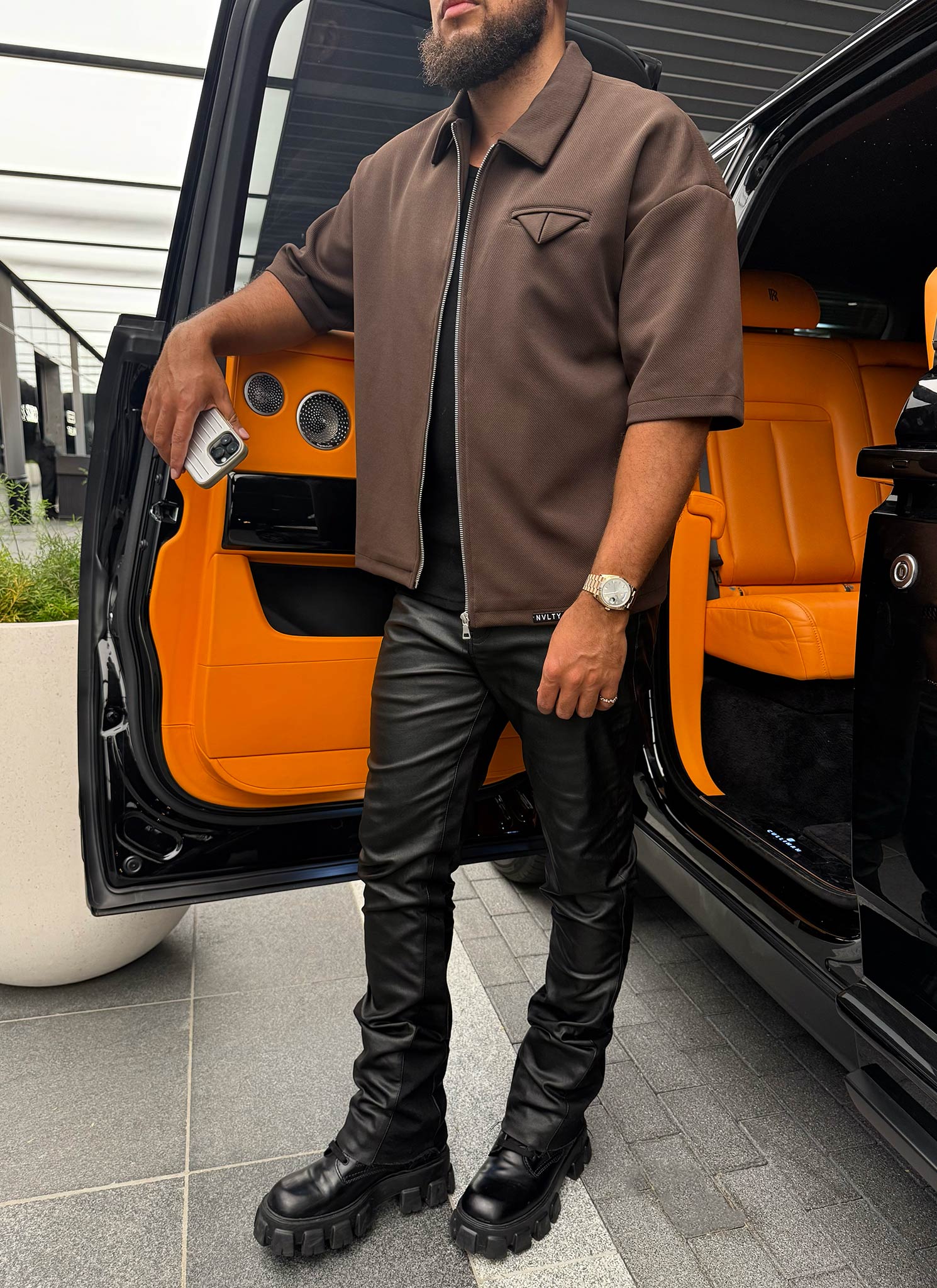 Twill Pocket Square Shirt - Brown - Image 13