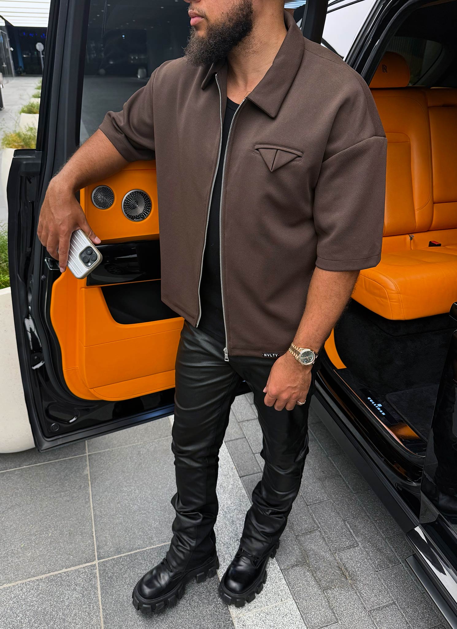 Twill Pocket Square Shirt - Brown - Image 14