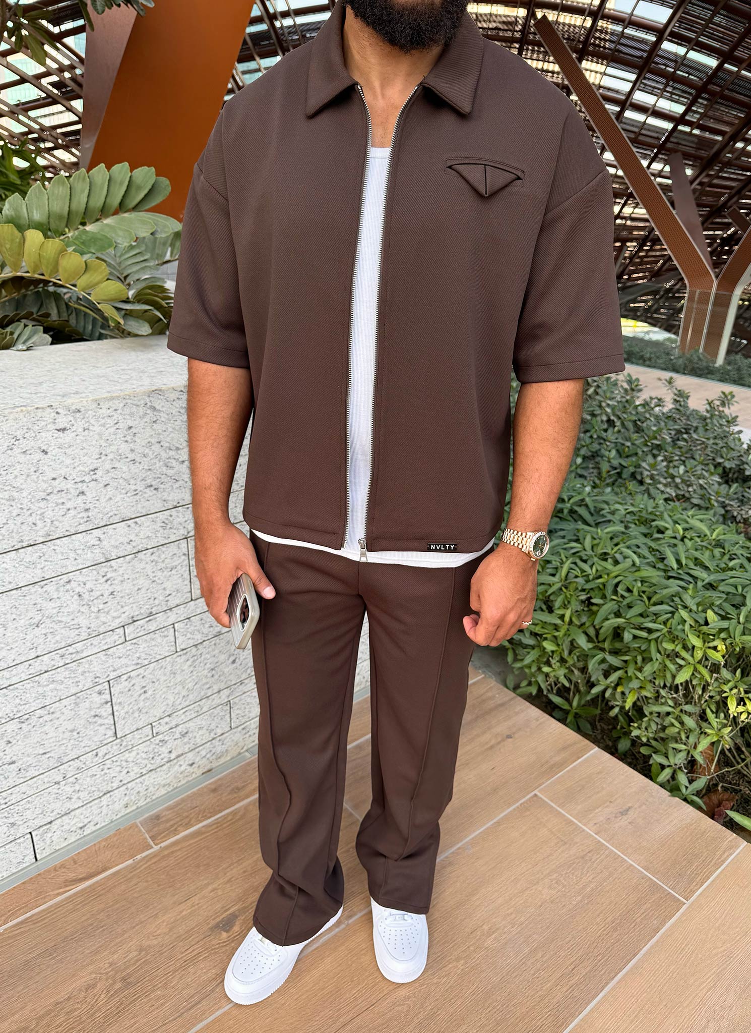 Twill Pocket Square Shirt - Brown - Image 5