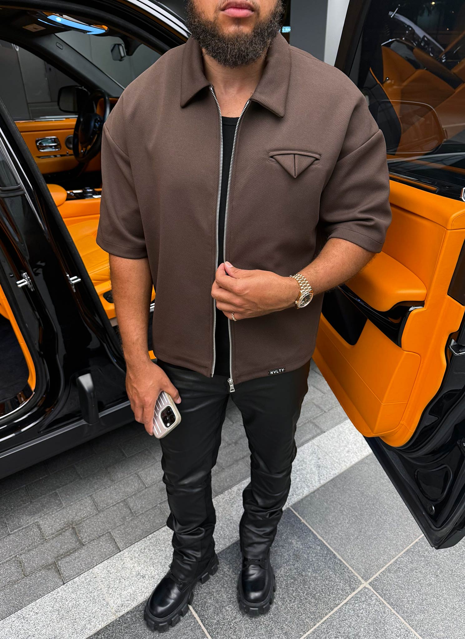 Twill Pocket Square Shirt - Brown - Image 6