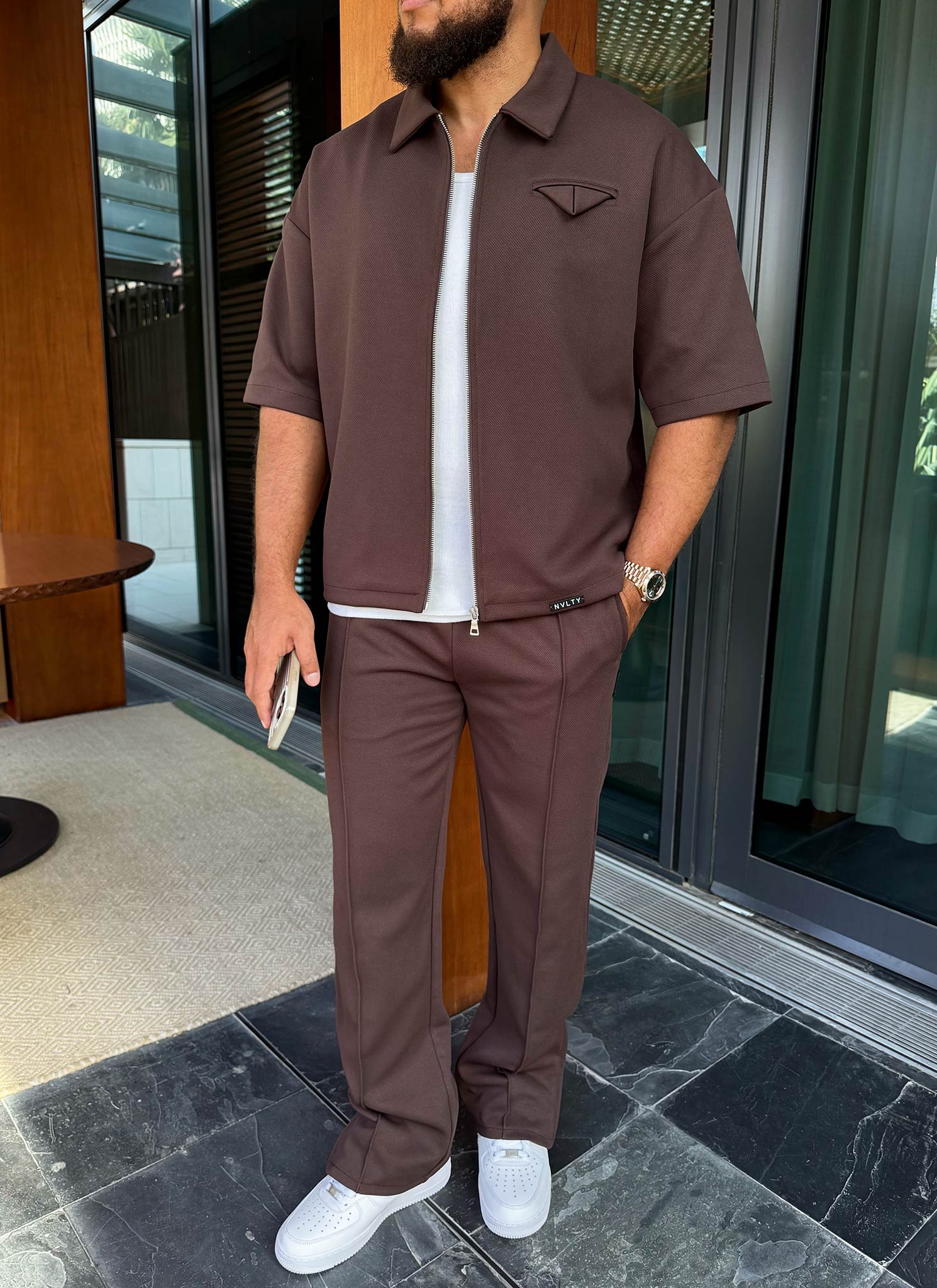 Twill Pocket Square Shirt - Brown - Image 7