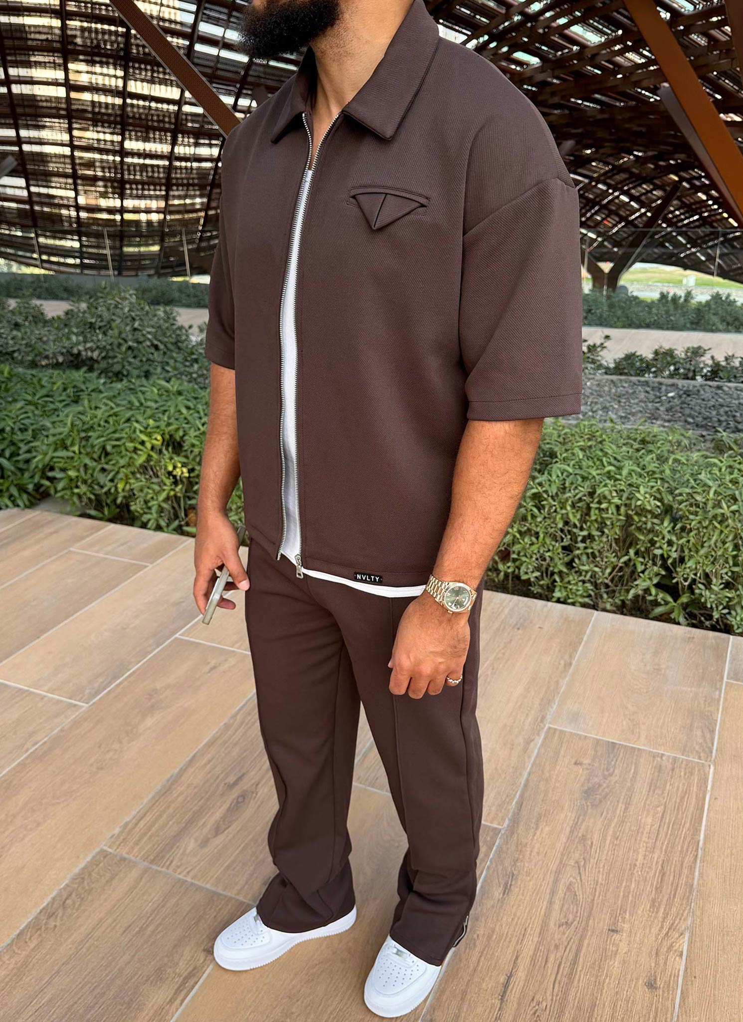 Twill Pocket Square Shirt - Brown - Image 9