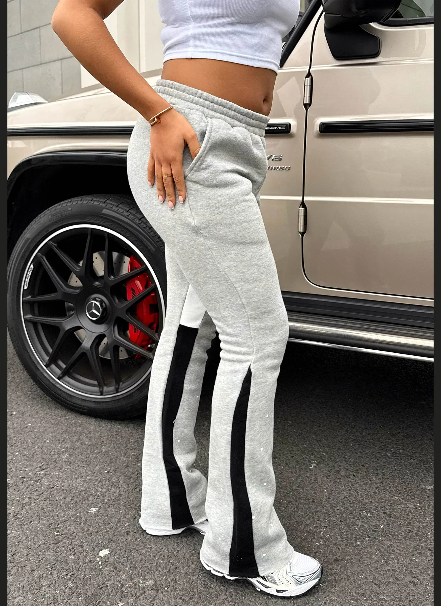 Vintage Flare Paint Joggers - Grey - Image 8