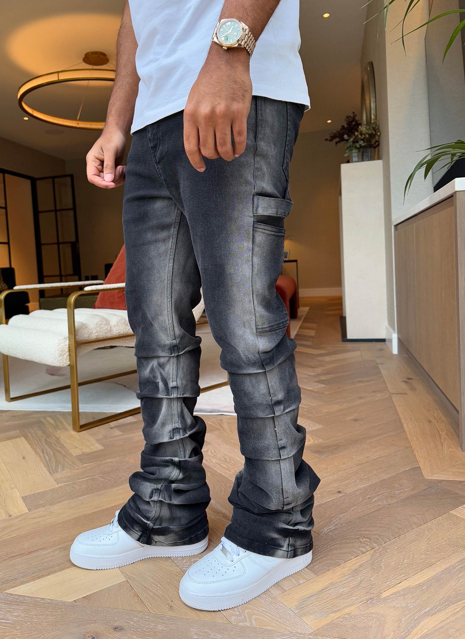 Vintage Flare Tacked Jeans - Black - Image 3