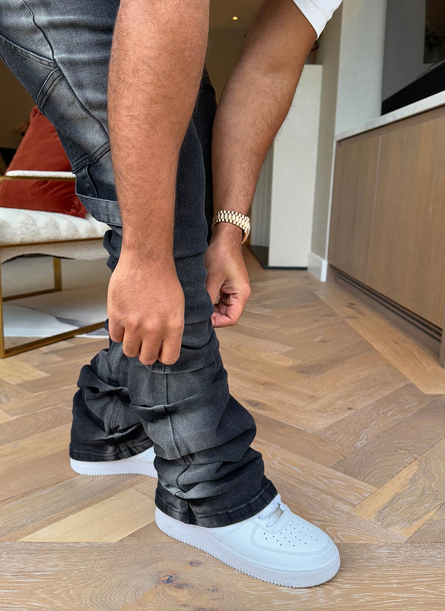 Vintage Flare Tacked Jeans - Black - Image 5