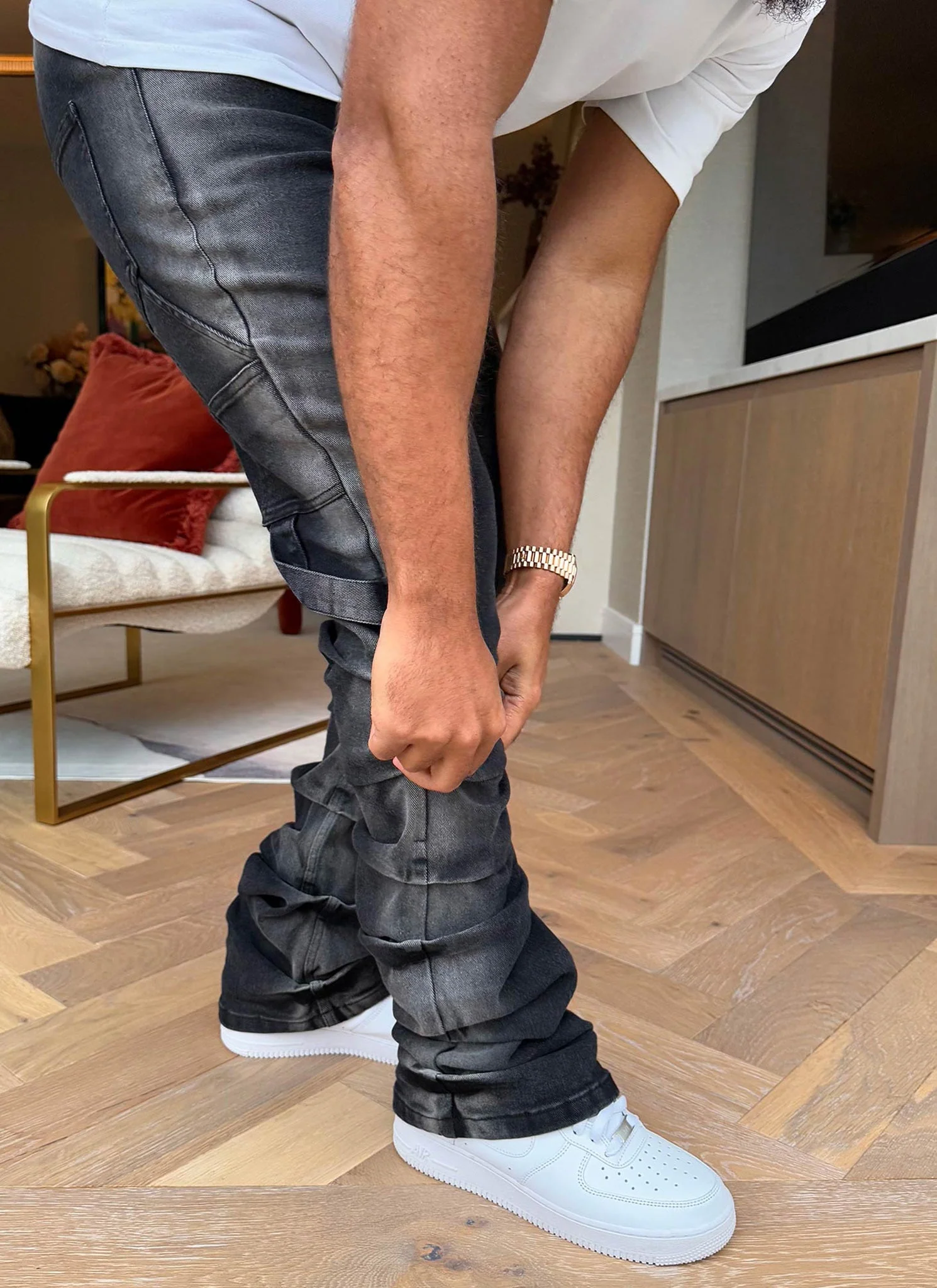 Vintage Flare Tacked Jeans - Black - Image 7