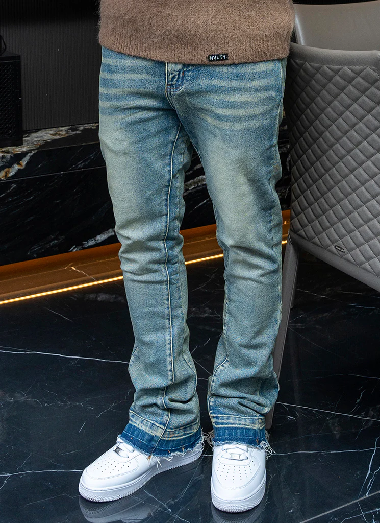 Vintage Flare Washed Jeans - Blue - Image 12