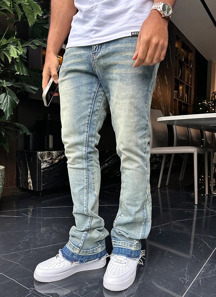 Vintage Flare Washed Jeans - Blue - Image 15