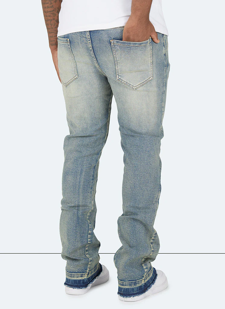 Vintage Flare Washed Jeans - Blue - Image 4