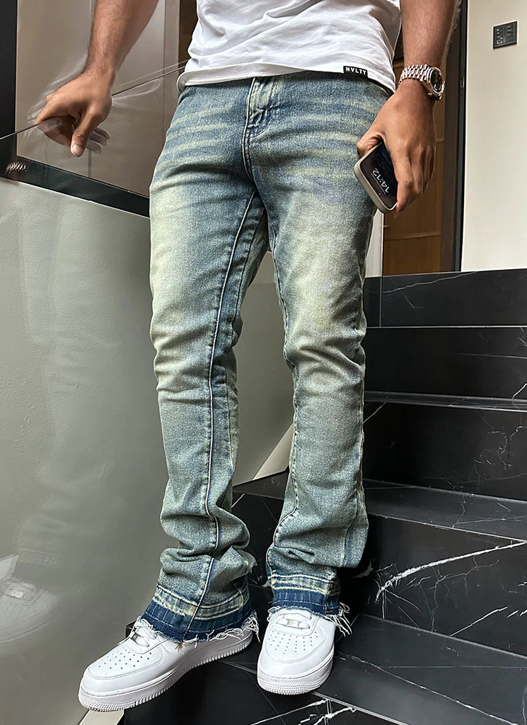 Vintage Flare Washed Jeans - Blue - Image 5
