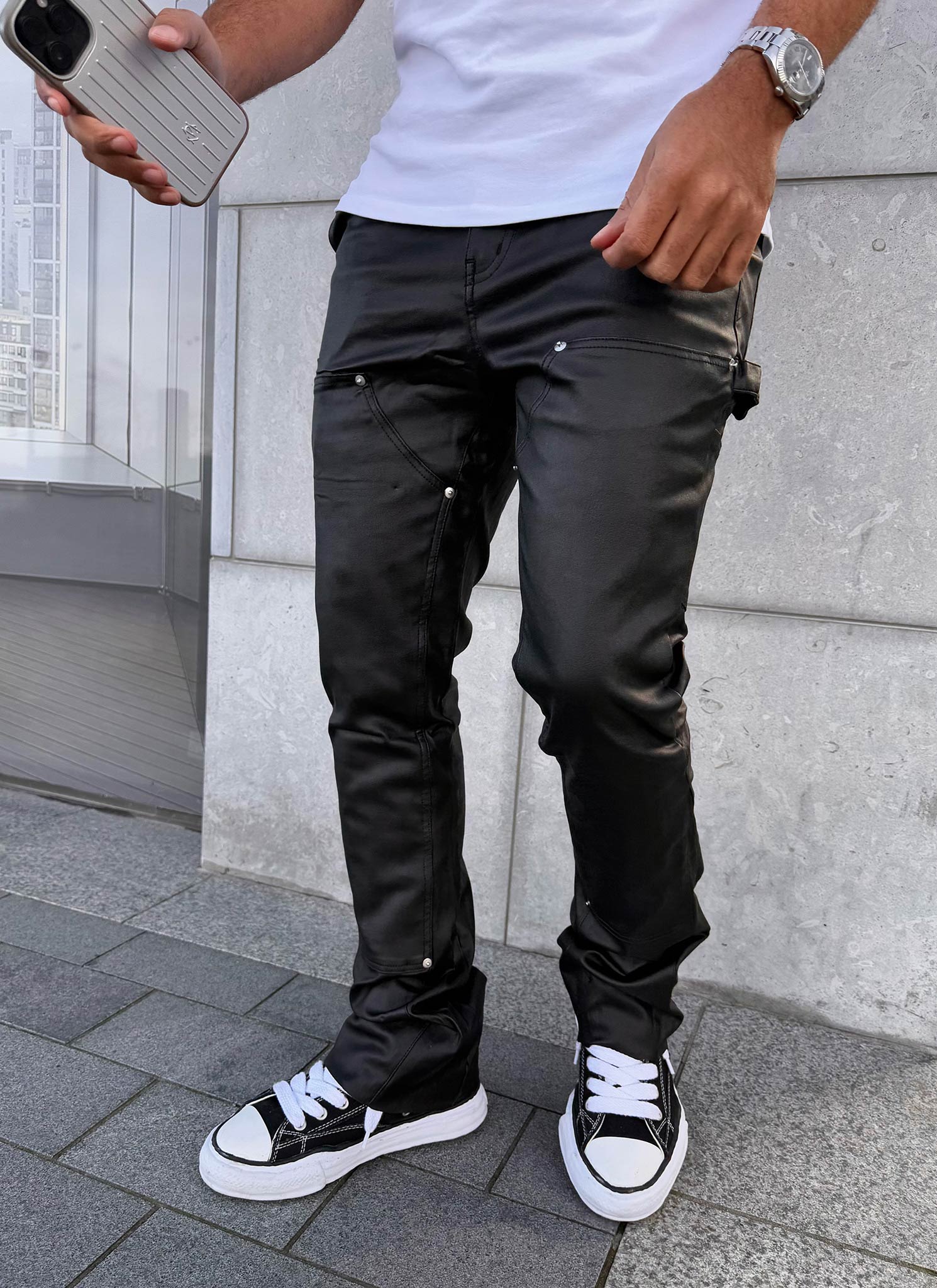 Vintage Flare Wax Carpenter Jeans - Black - Image 3