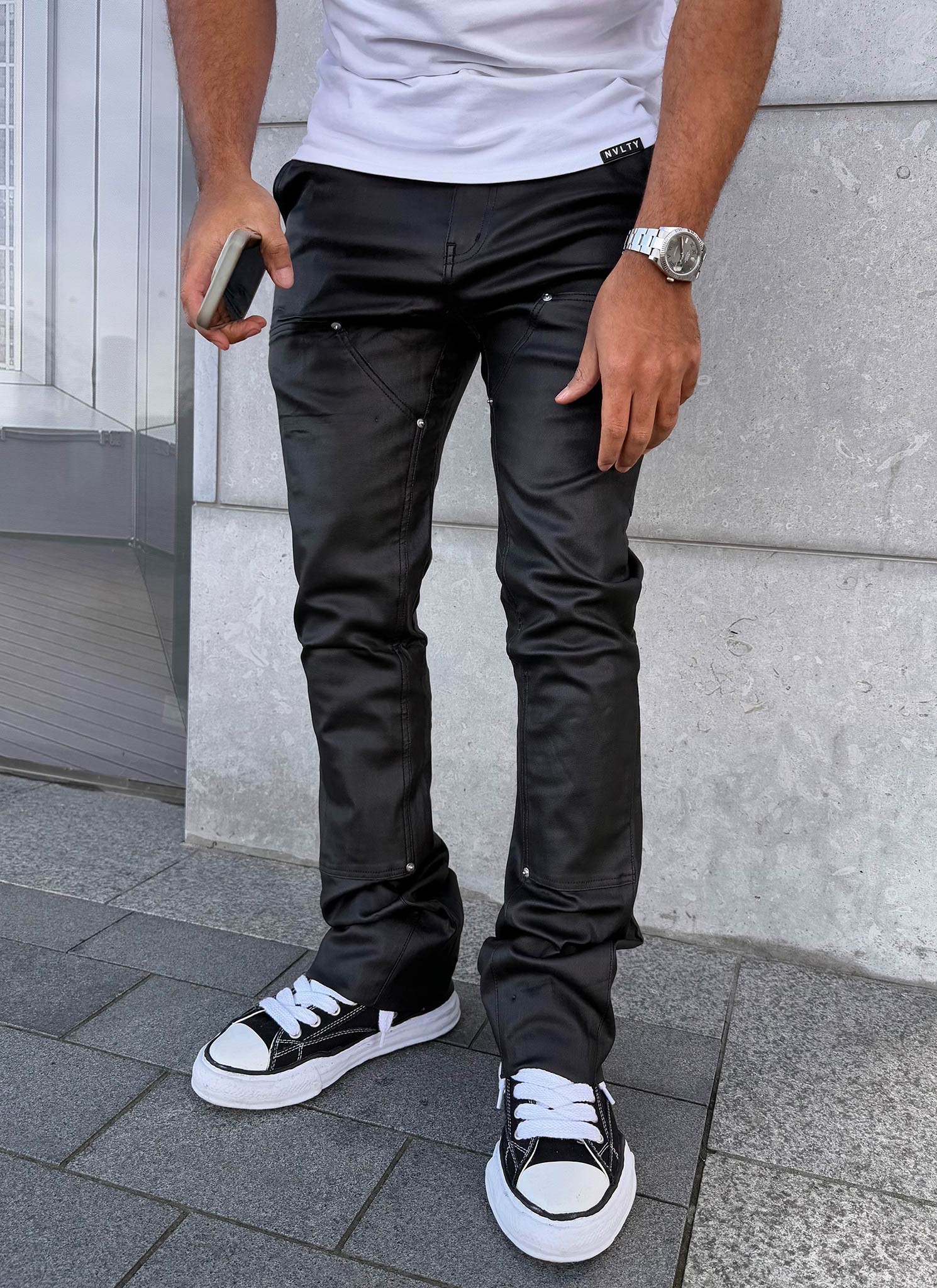 Vintage Flare Wax Carpenter Jeans - Black - Image 5