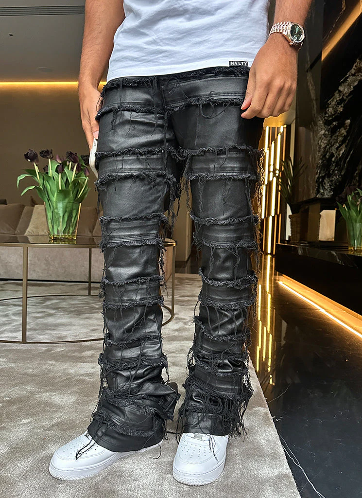 Vintage Flare Wax Thread Jeans - Black - Image 3