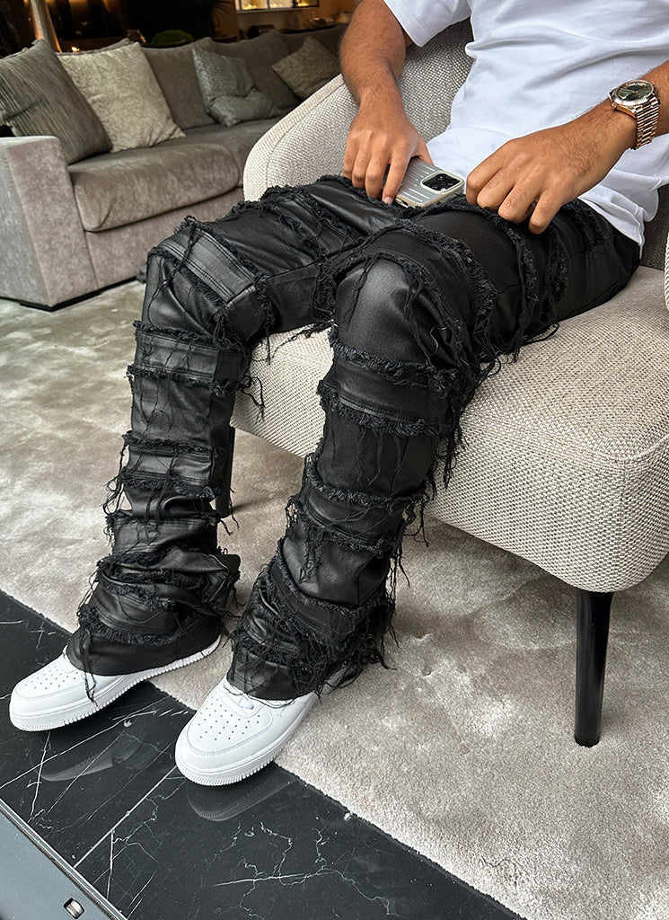 Vintage Flare Wax Thread Jeans - Black - Image 7