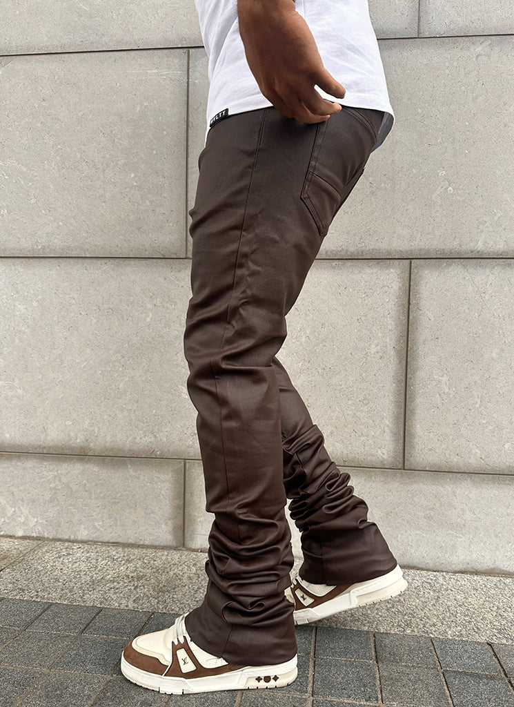 Vintage Stacked Wax Jeans - Brown - Image 8