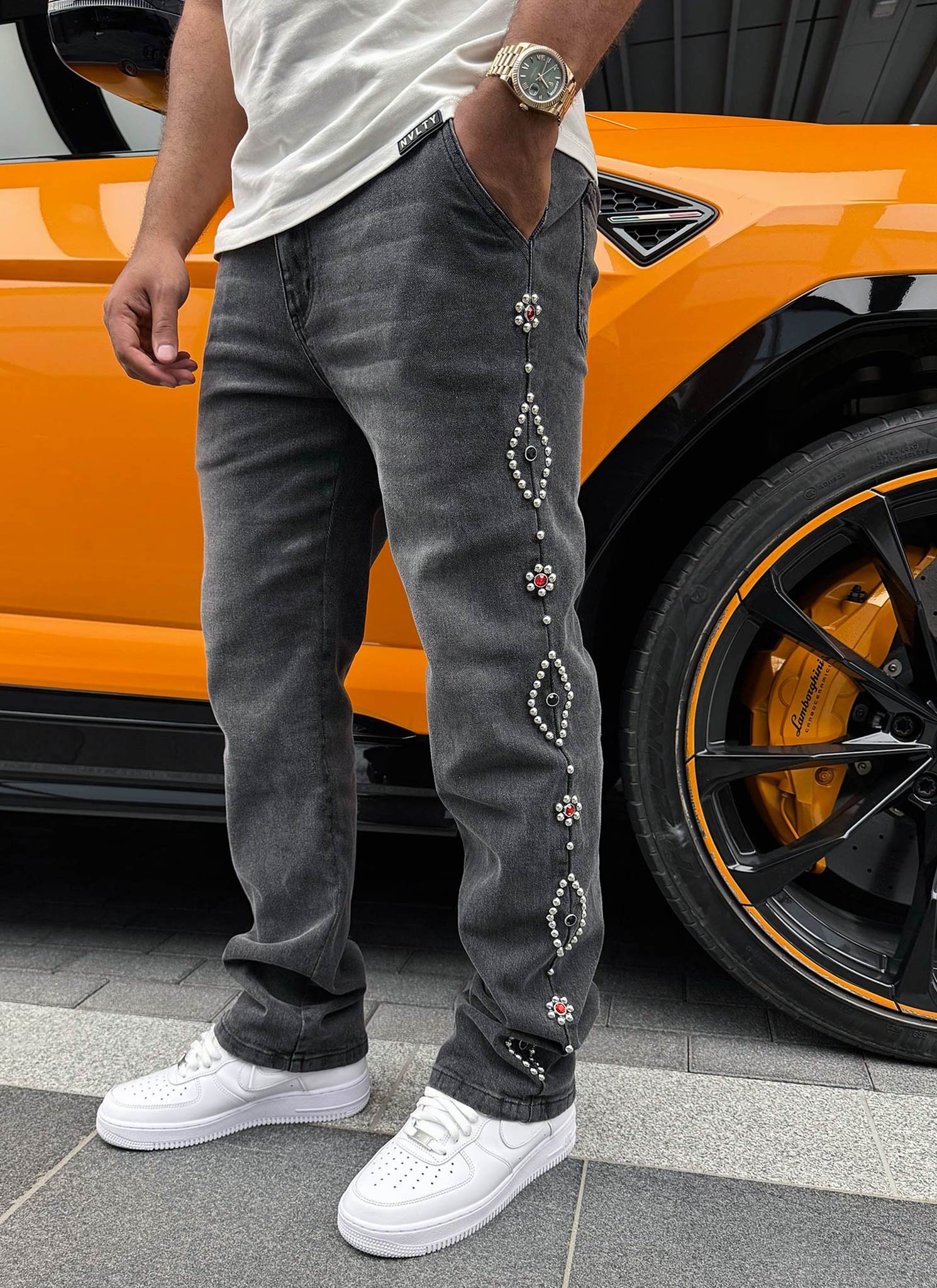 Vintage Studded Jeans - Grey - Image 10