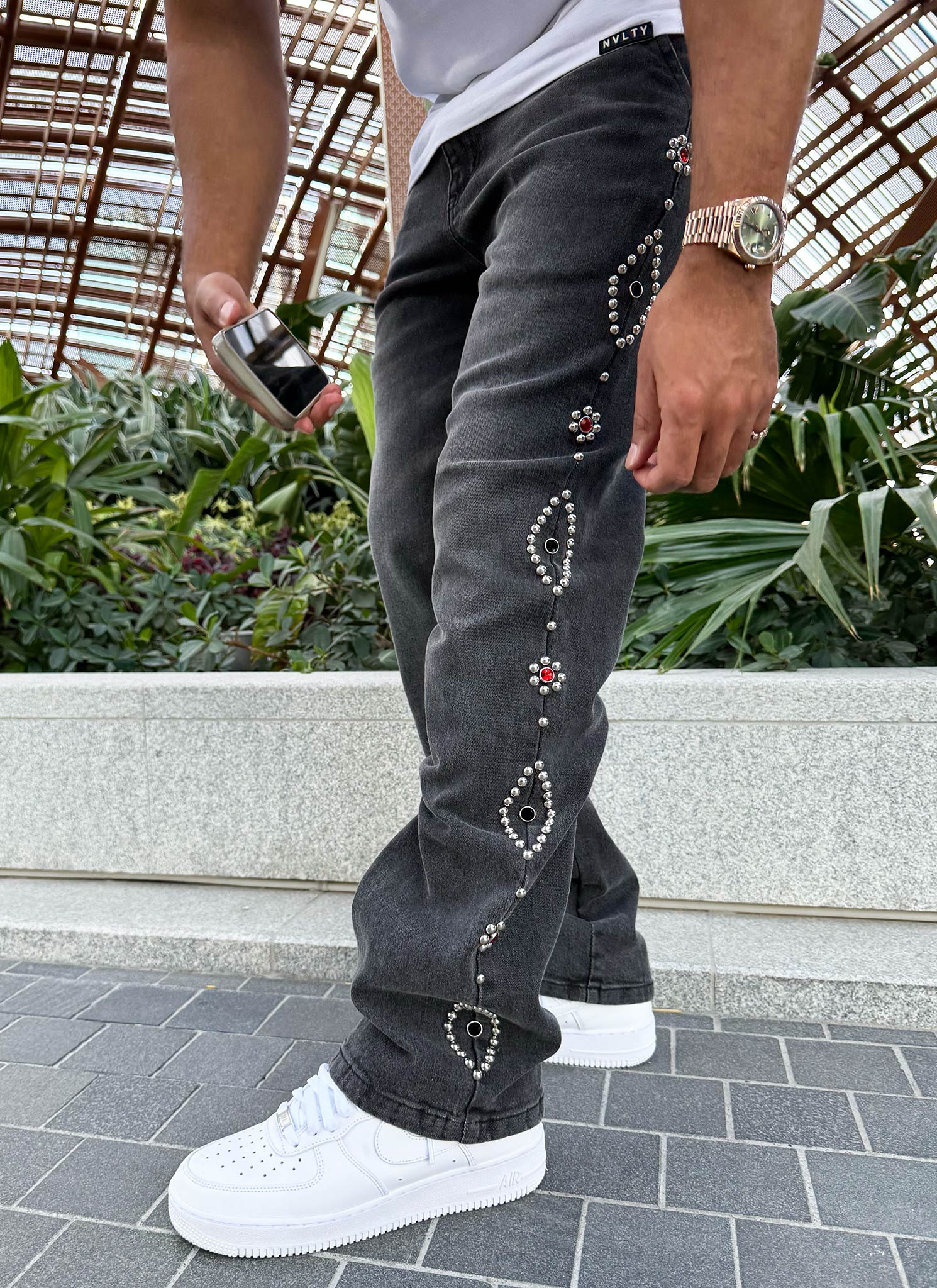 Vintage Studded Jeans - Grey - Image 3