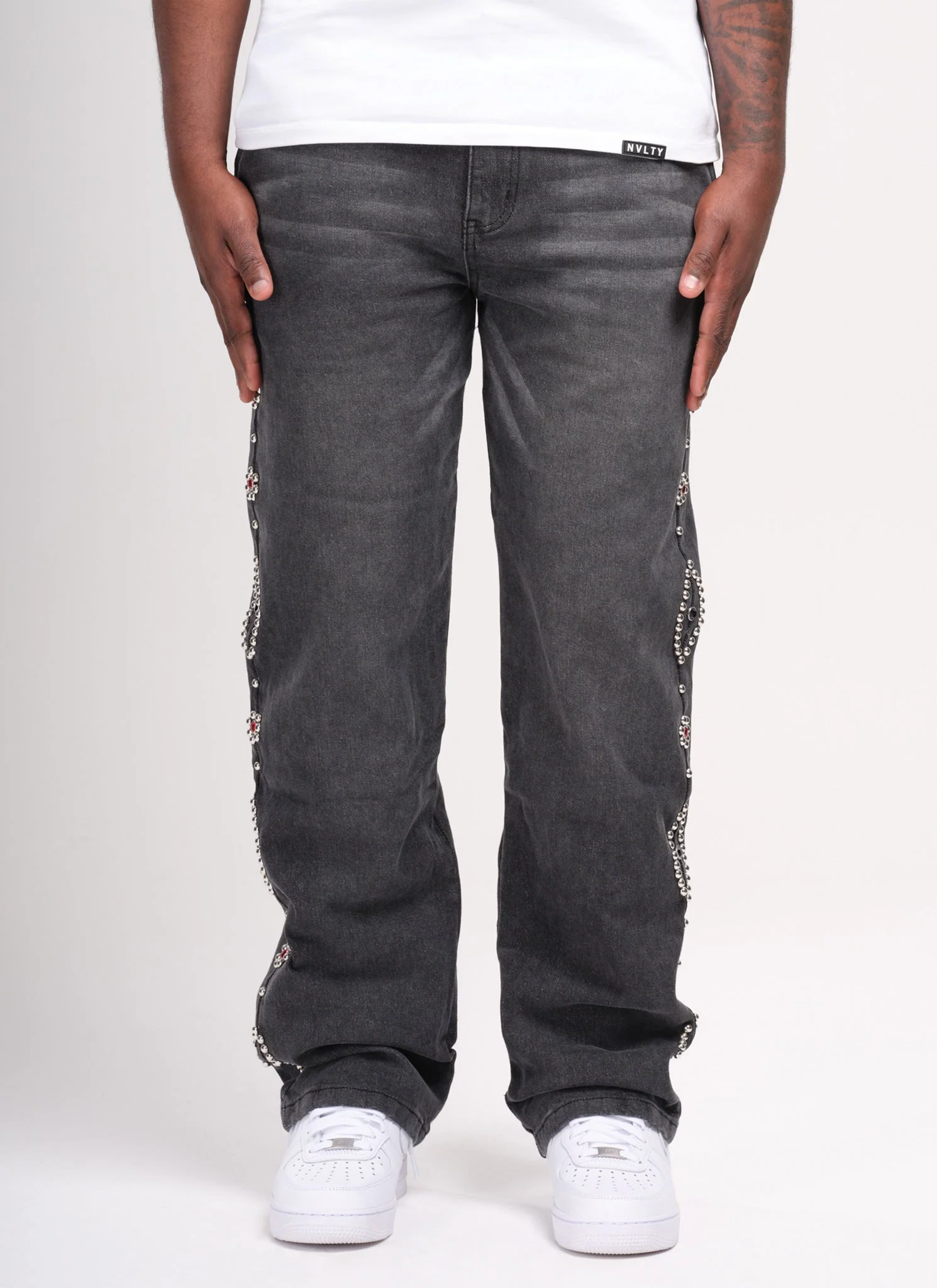 Vintage Studded Jeans - Grey - Image 4