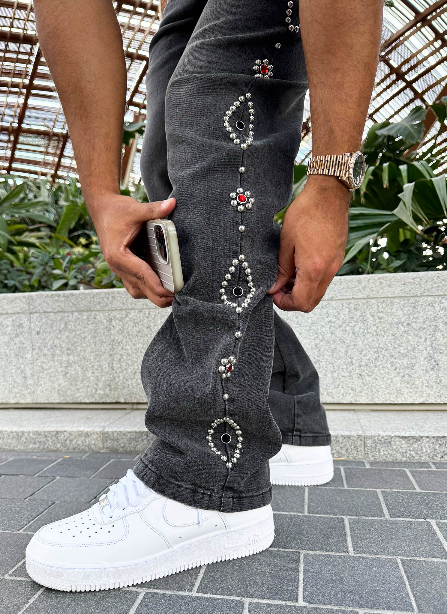 Vintage Studded Jeans - Grey - Image 5