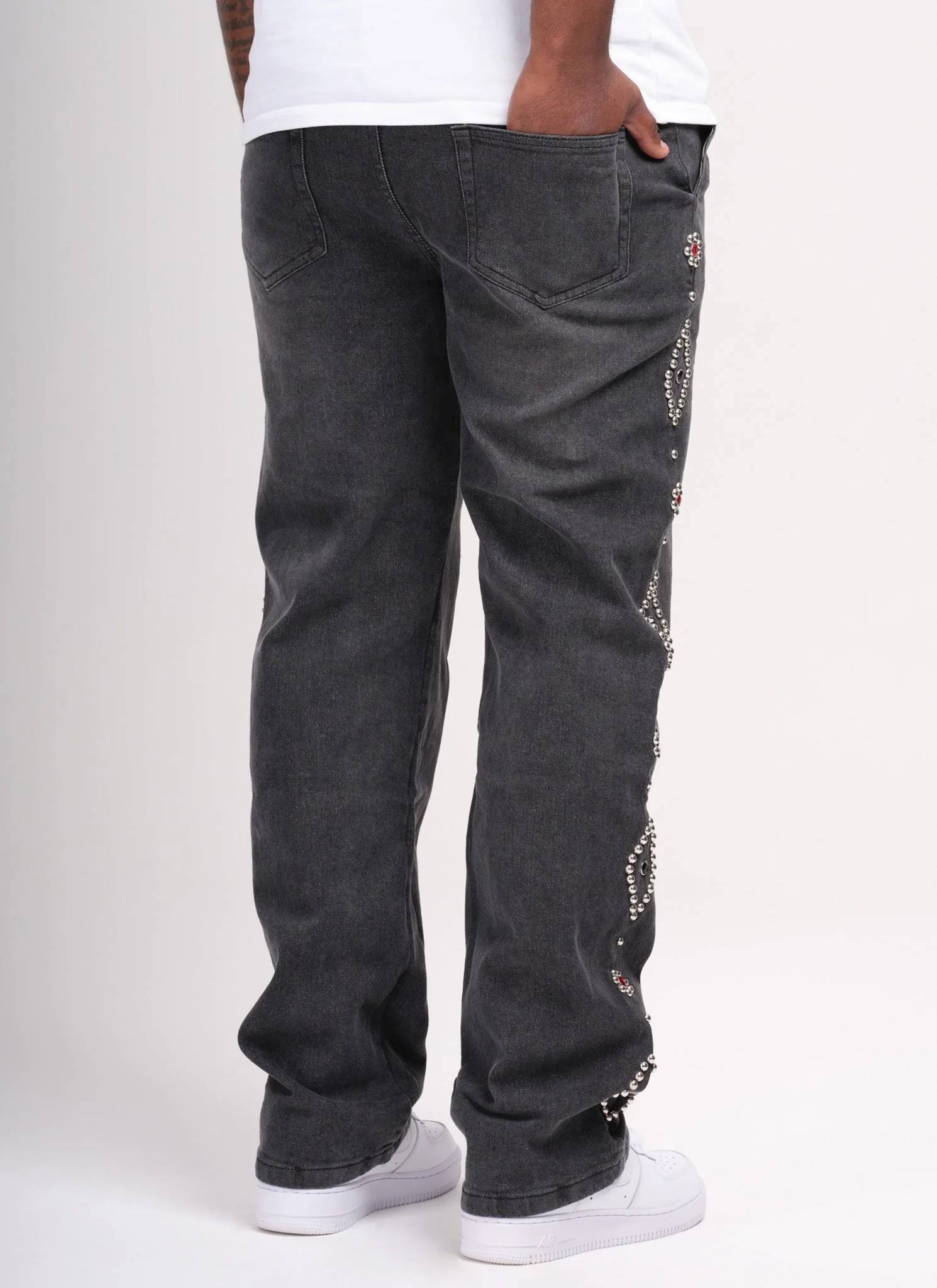 Vintage Studded Jeans - Grey - Image 6