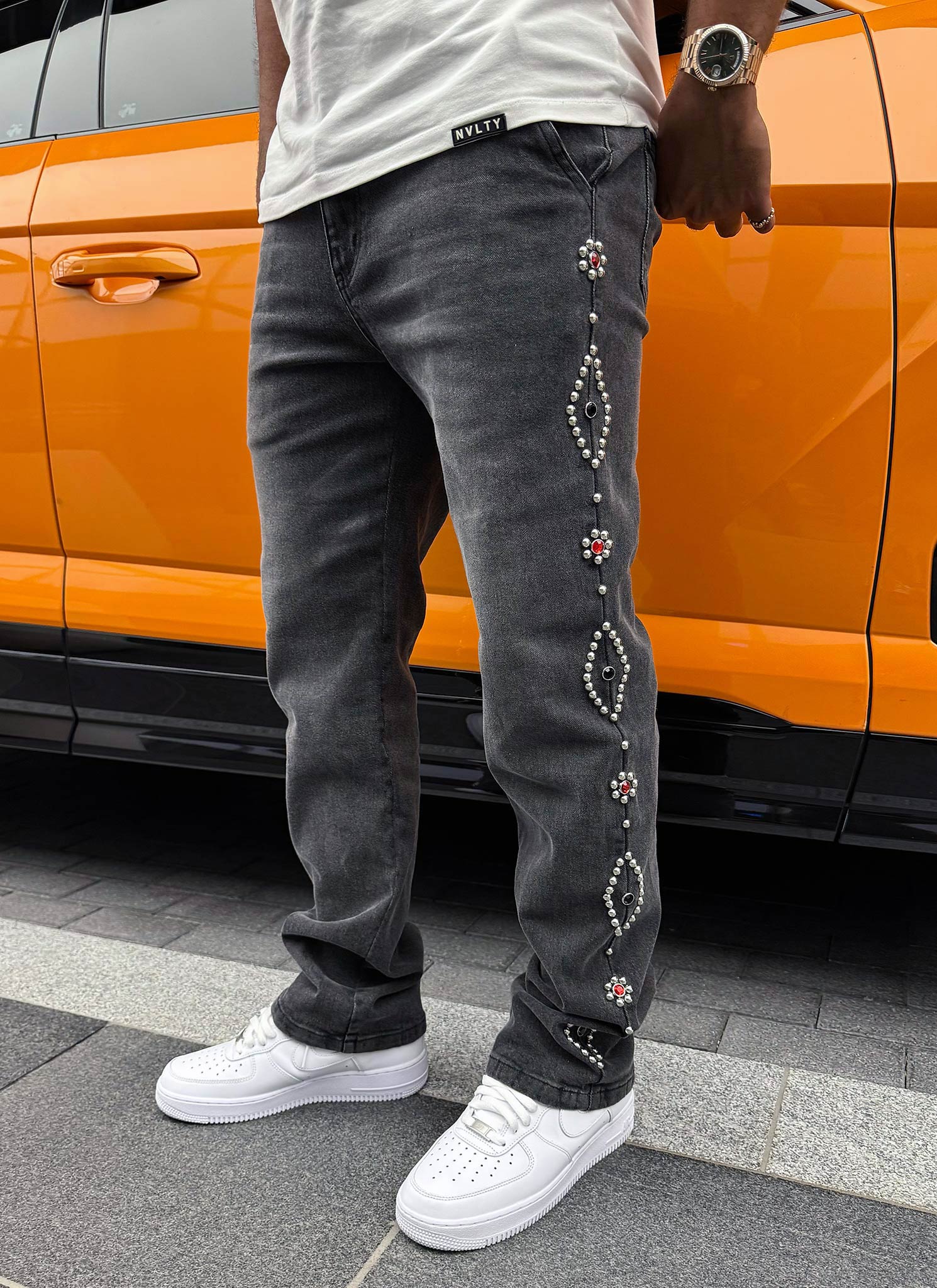 Vintage Studded Jeans - Grey - Image 7