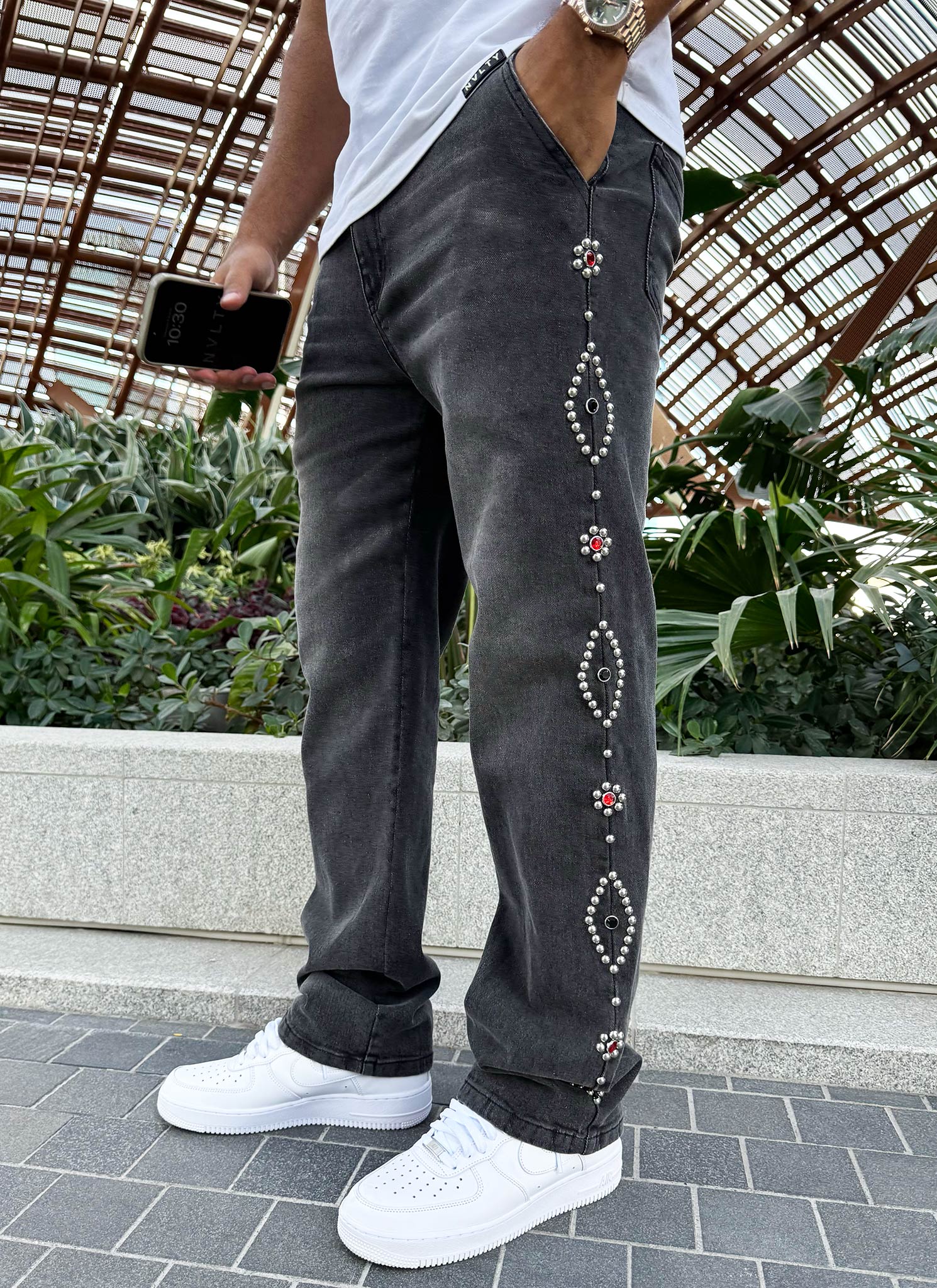 Vintage Studded Jeans - Grey - Image 8
