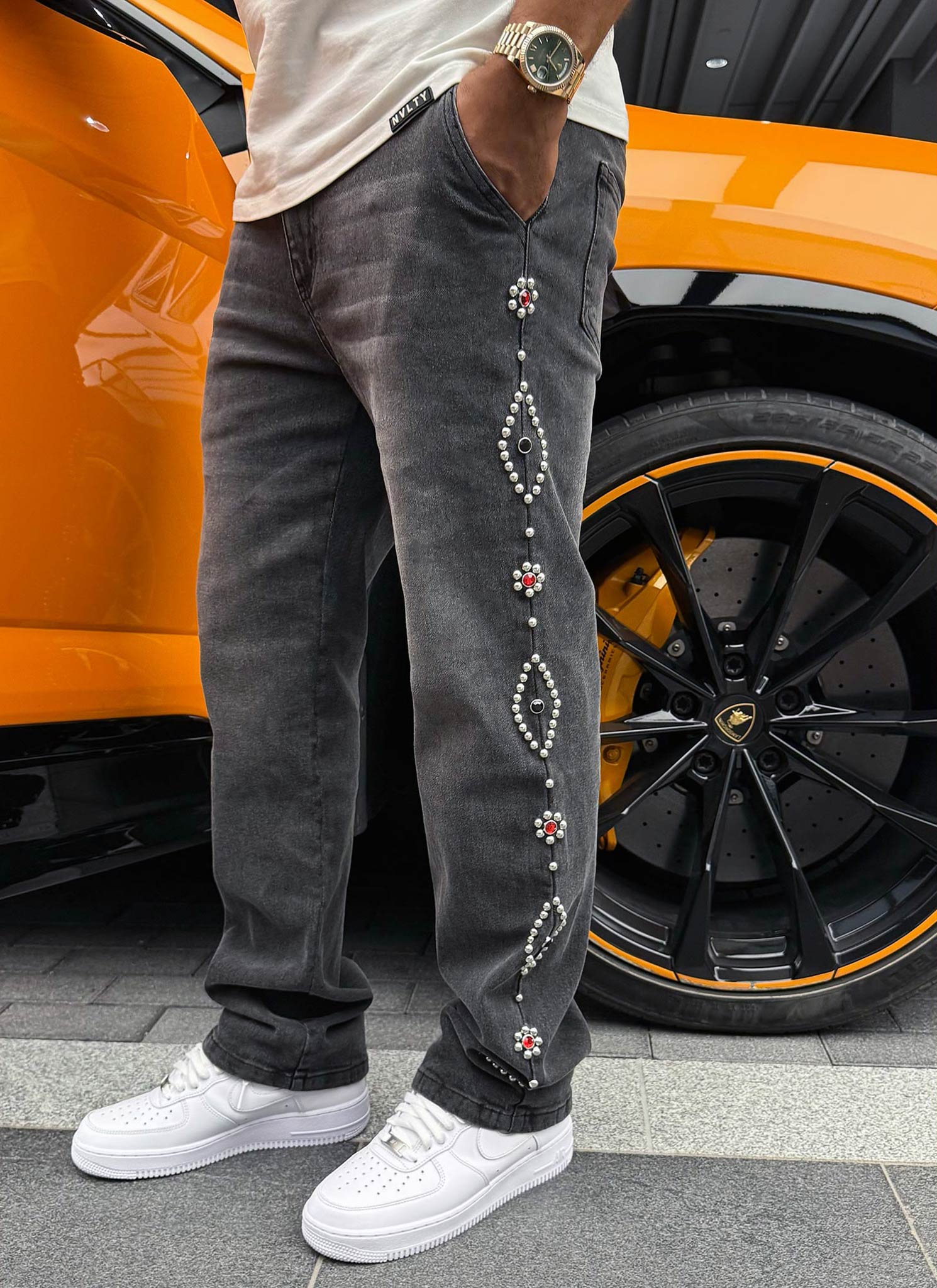 Vintage Studded Jeans - Grey - Image 9